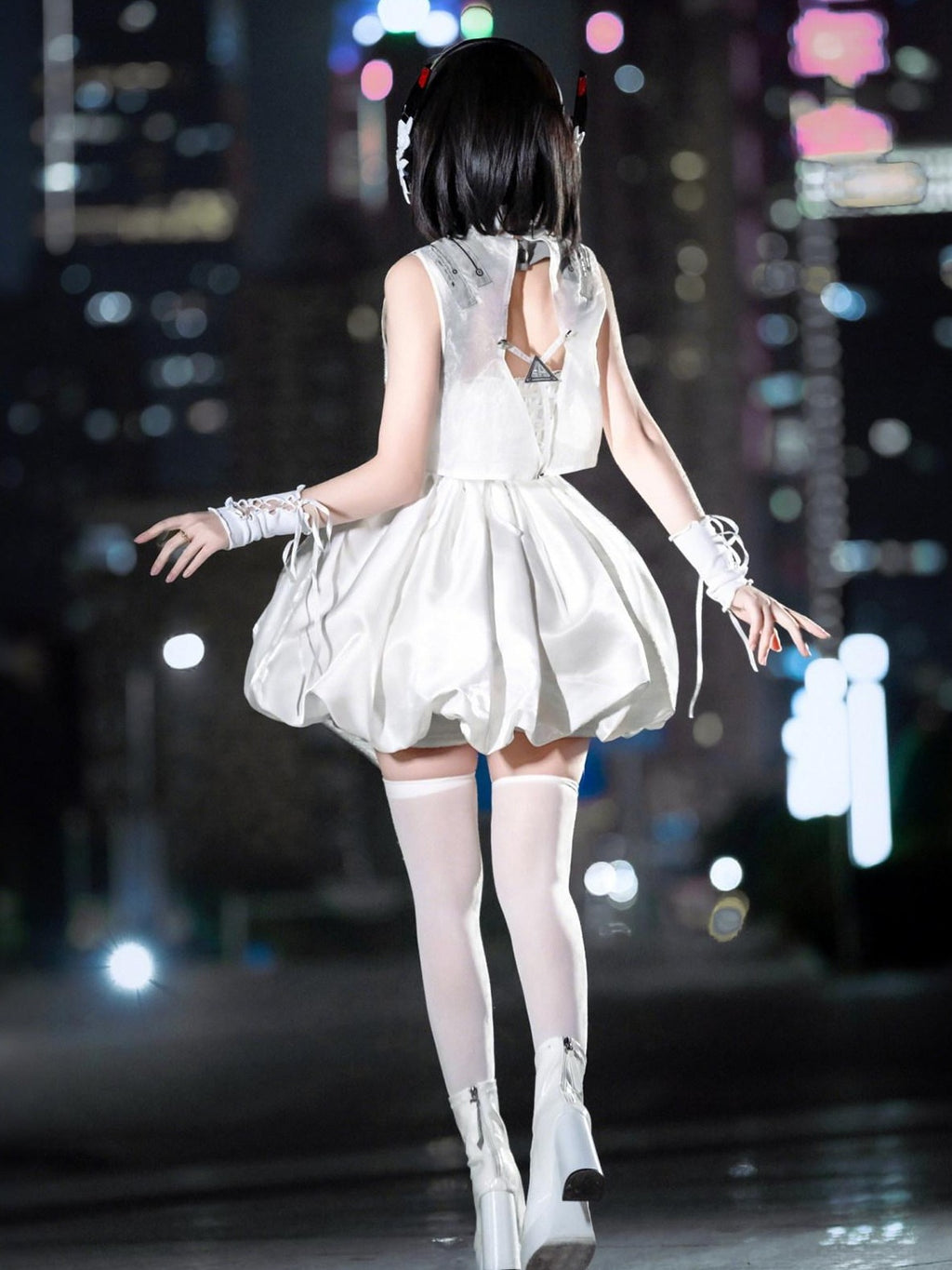 Jing Mu Cyberpunk Tech Glow Lolita Bubble Skirt Stand Collar Women's Jsk Sets