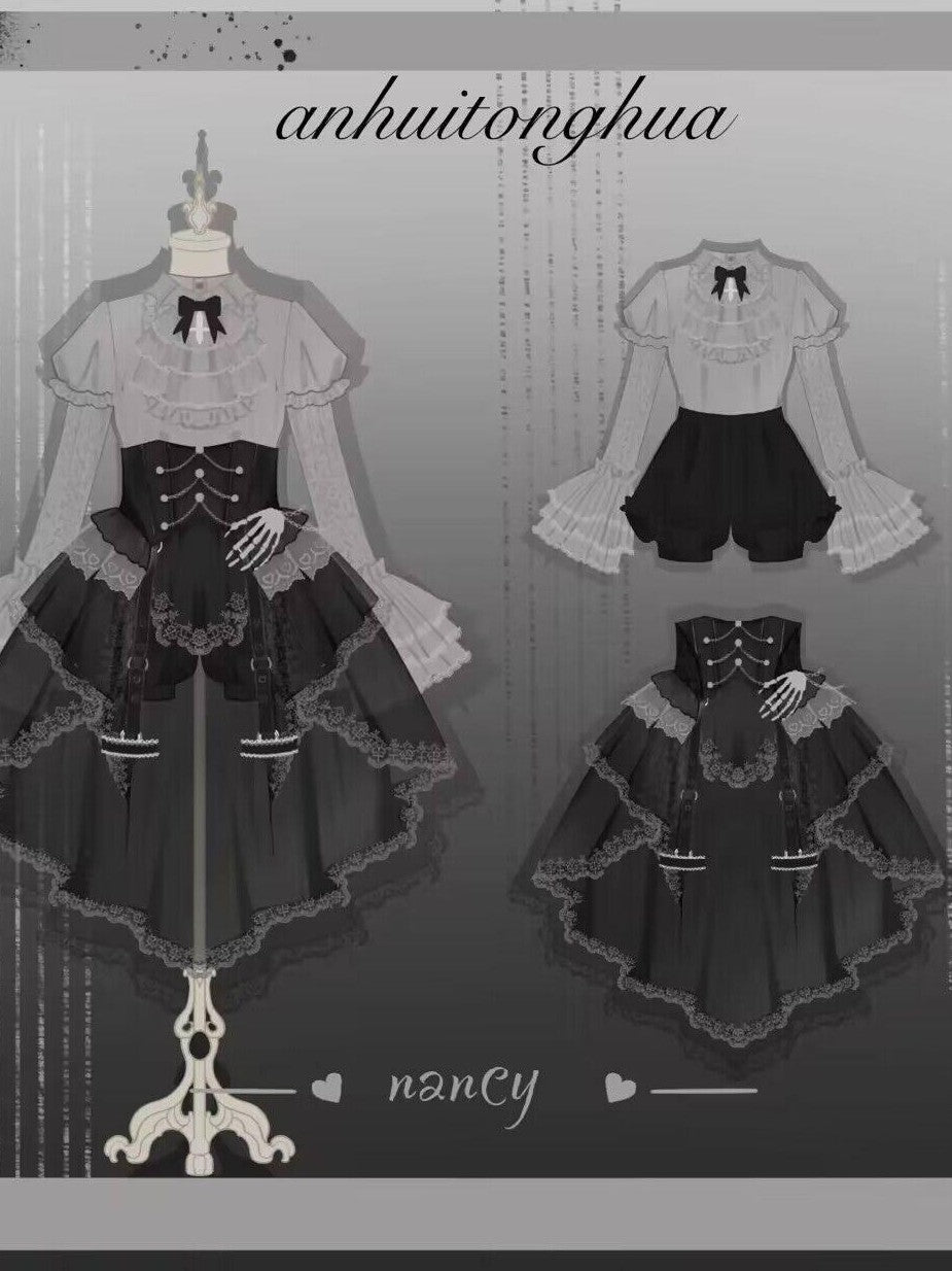 Jing Mu Dark Fairytale Gothic Waist Cinched Lolita Women's Skirt Sets