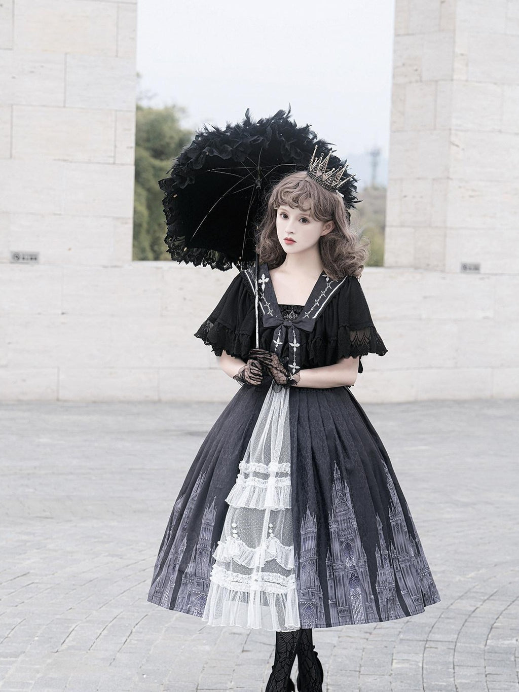 Jing Mu Dark Gothic Lolita Shawl Cloak Spaghetti Strap Women's Jsk / Jumper Skirts