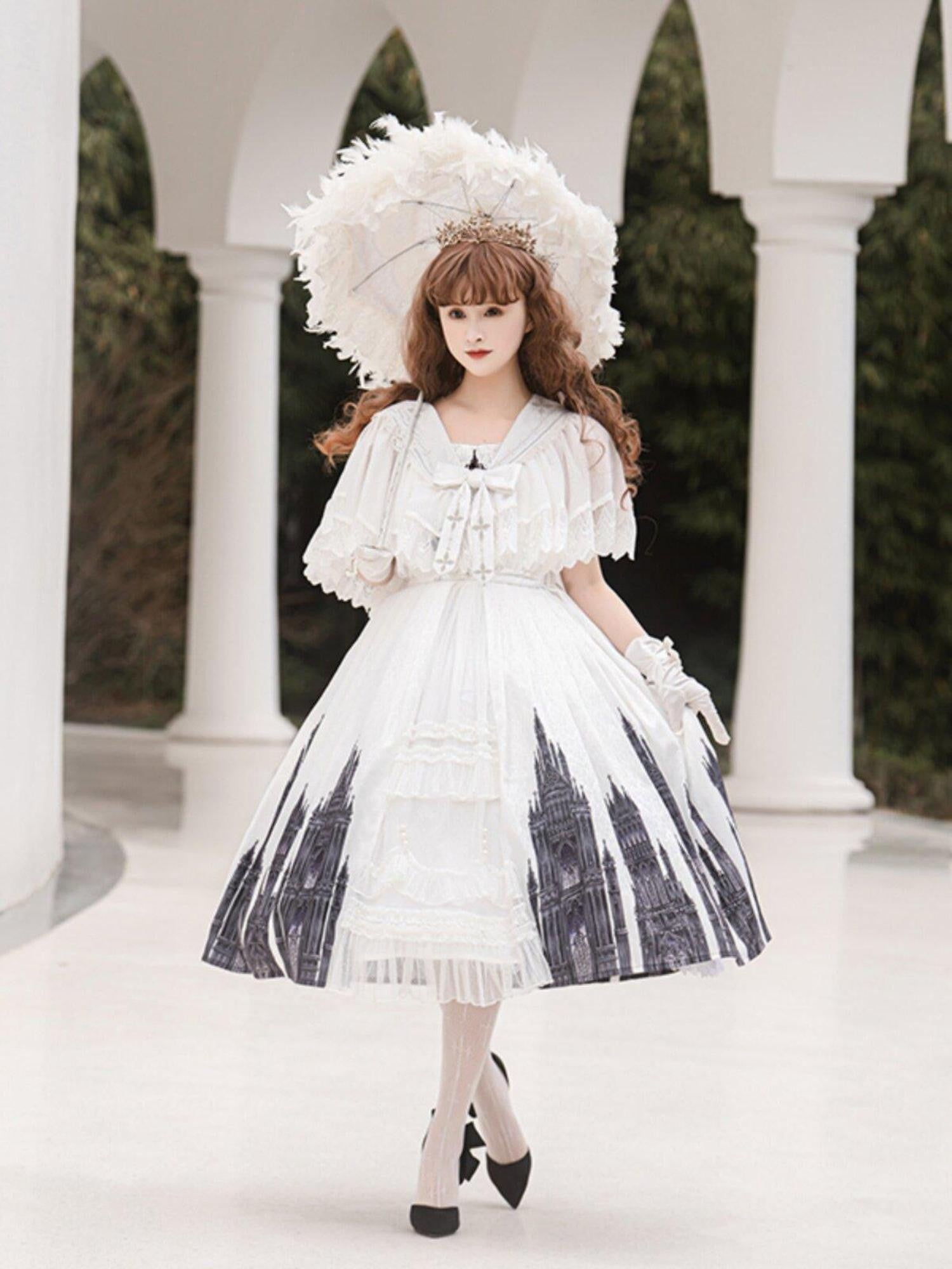 Jing Mu Dark Gothic Lolita Shawl Cloak Spaghetti Strap Women's Jsk / Jumper Skirts