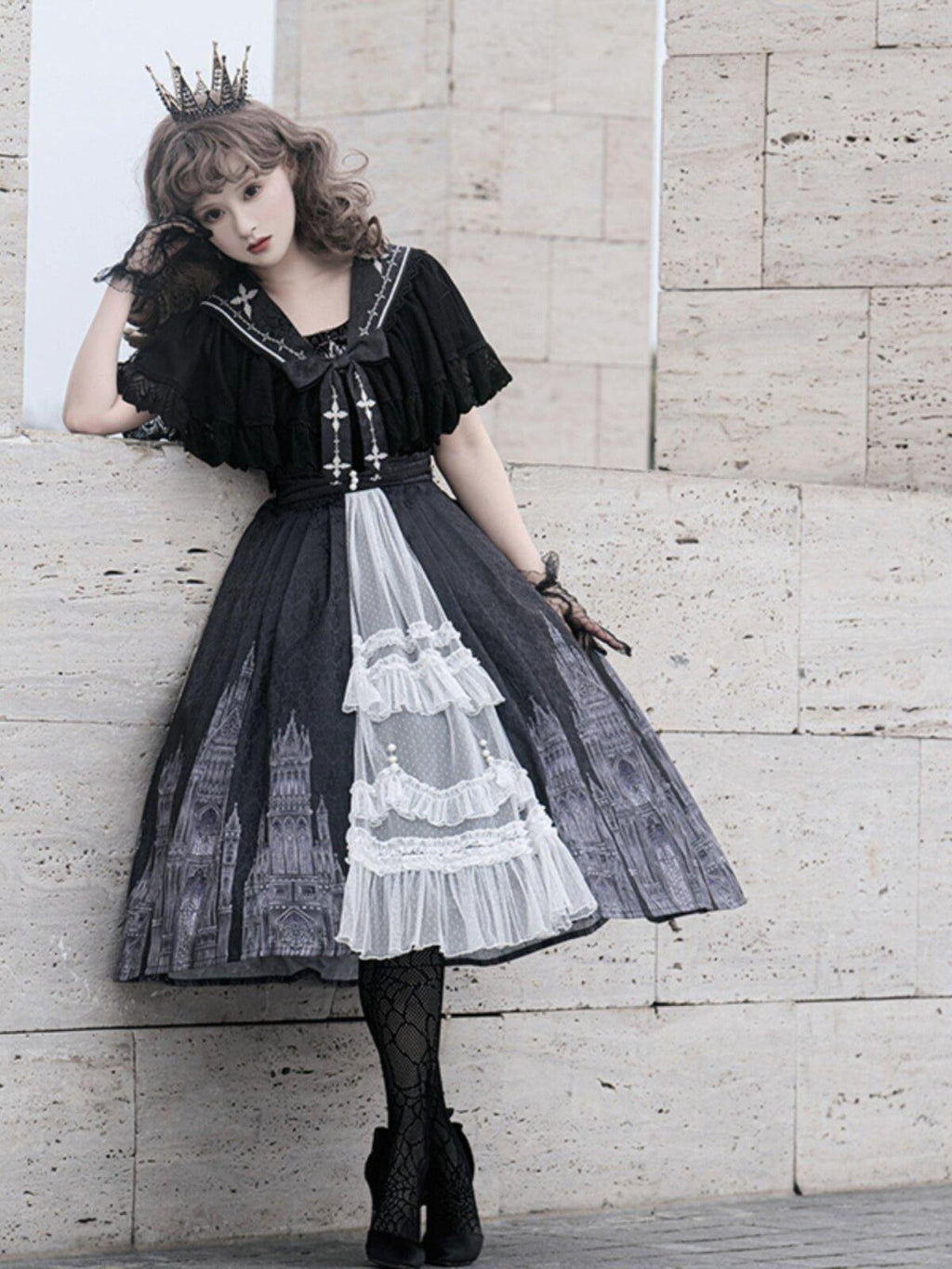 Jing Mu Dark Gothic Lolita Shawl Cloak Spaghetti Strap Women's Jsk / Jumper Skirts