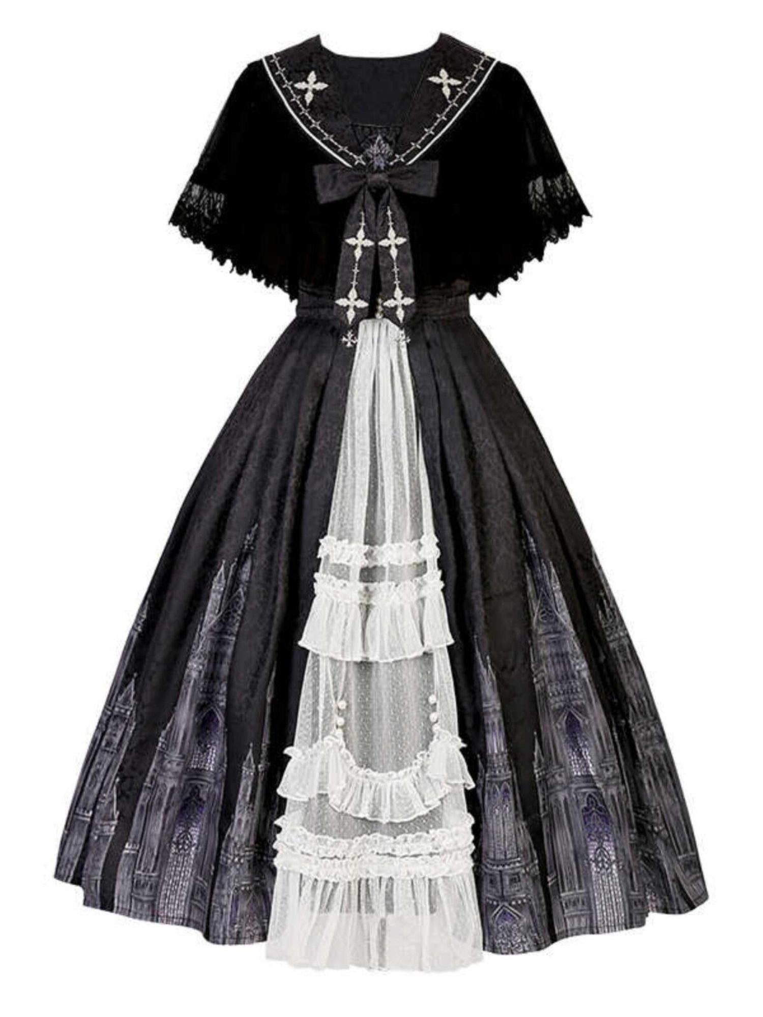 Jing Mu Dark Gothic Lolita Shawl Cloak Spaghetti Strap Women's Jsk / Jumper Skirts