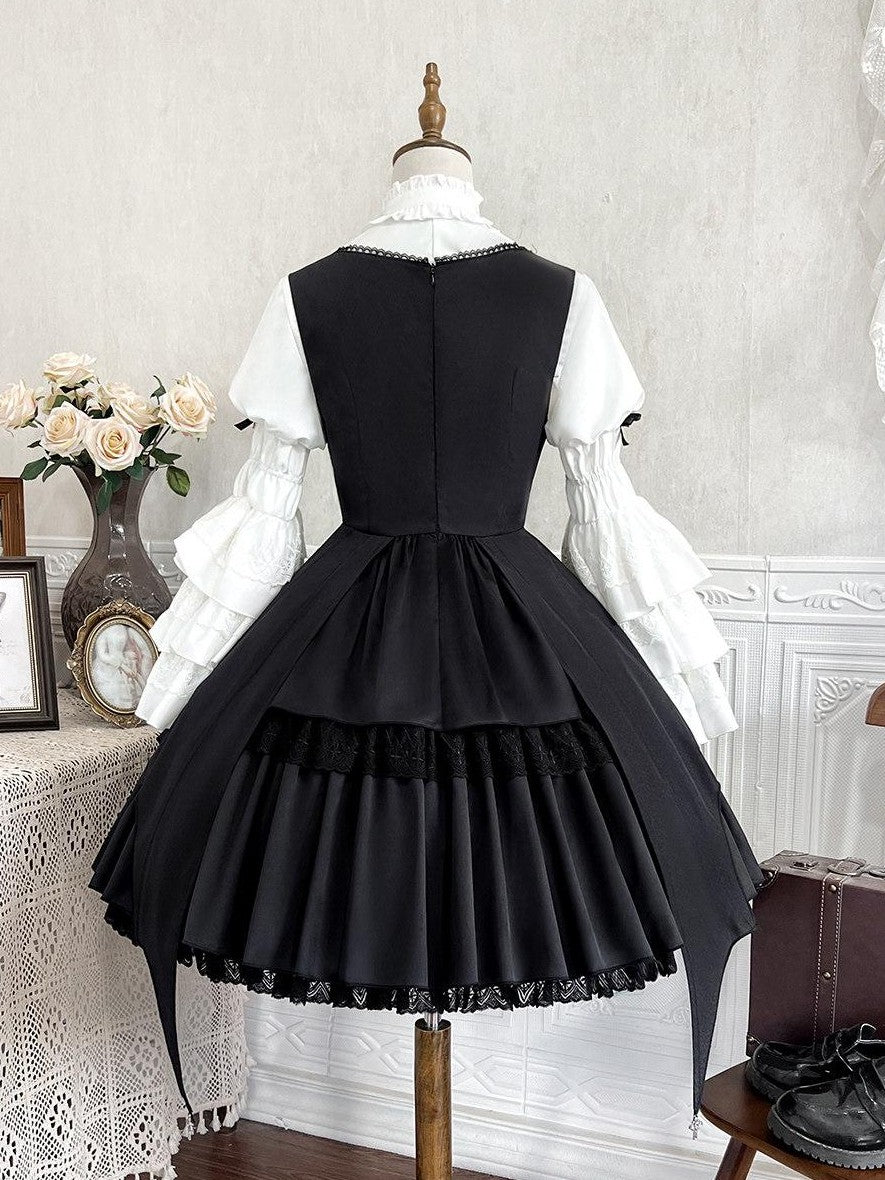Jing Mu Dark Gothic Lolita Witch Suspender Dress Blouse Hat Women's Jsk Sets