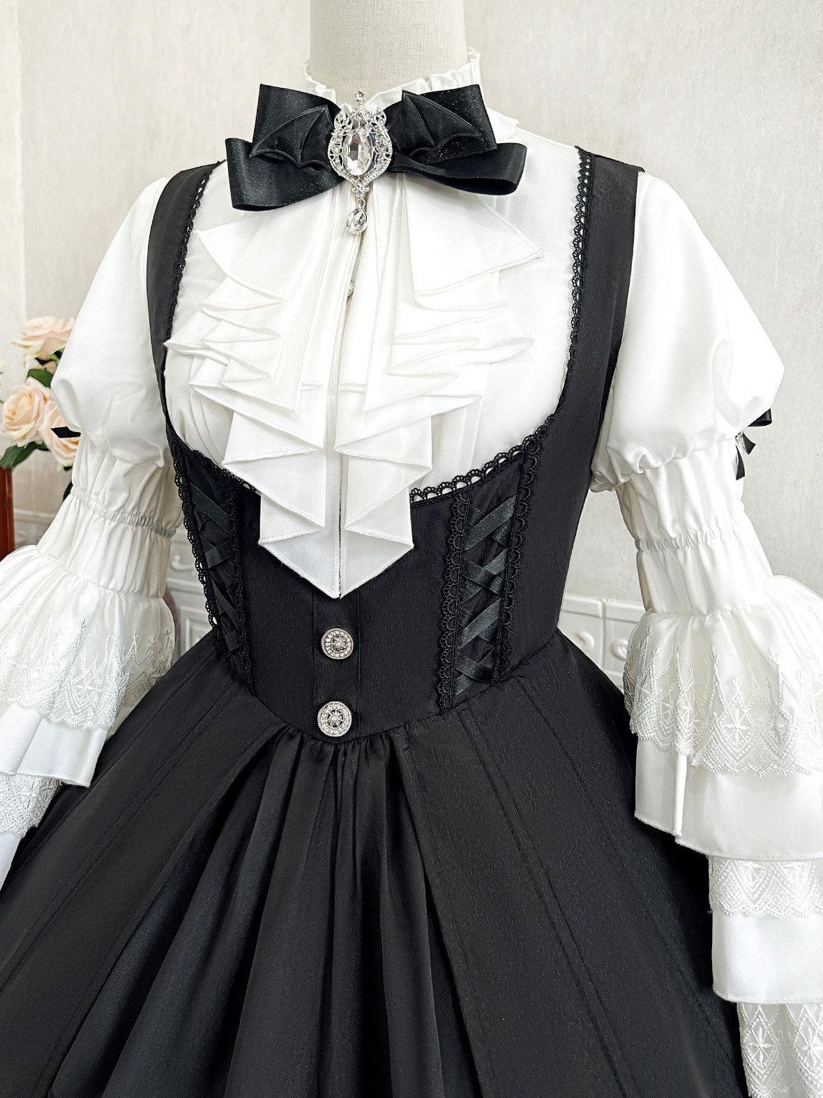 Jing Mu Dark Gothic Lolita Witch Suspender Dress Blouse Hat Women's Jsk Sets