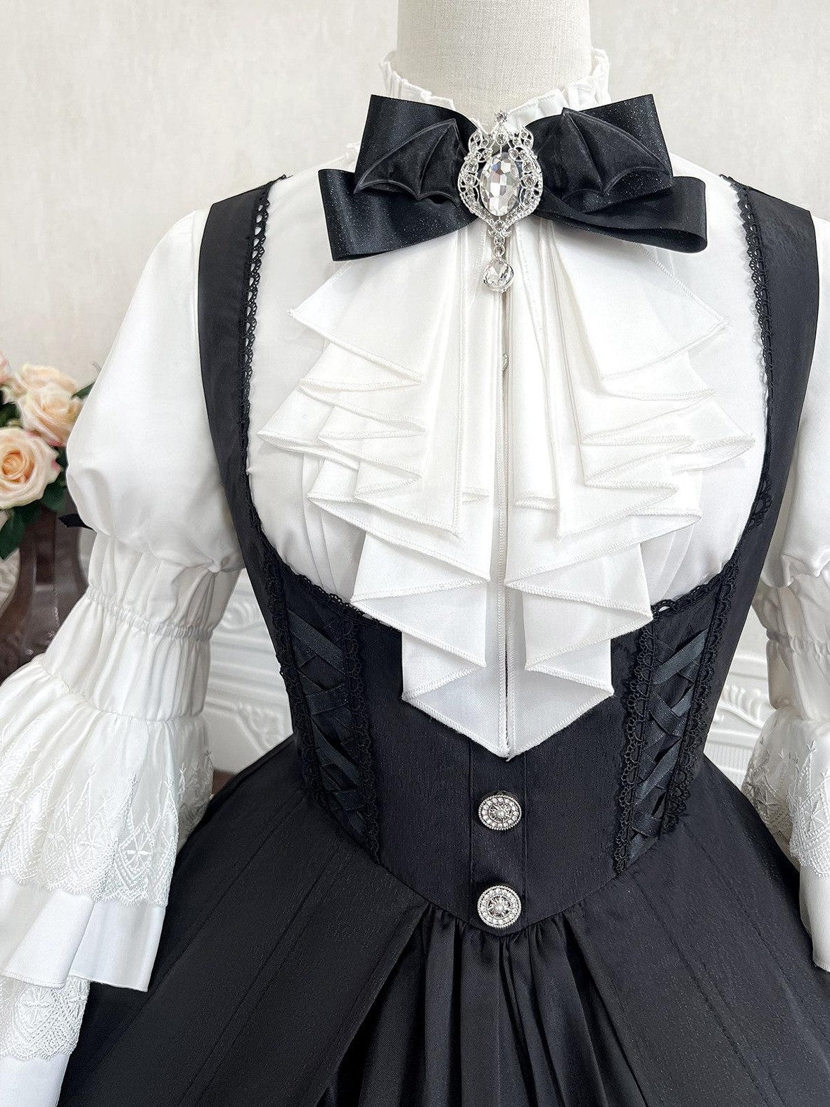 Jing Mu Dark Gothic Lolita Witch Suspender Dress Blouse Hat Women's Jsk Sets