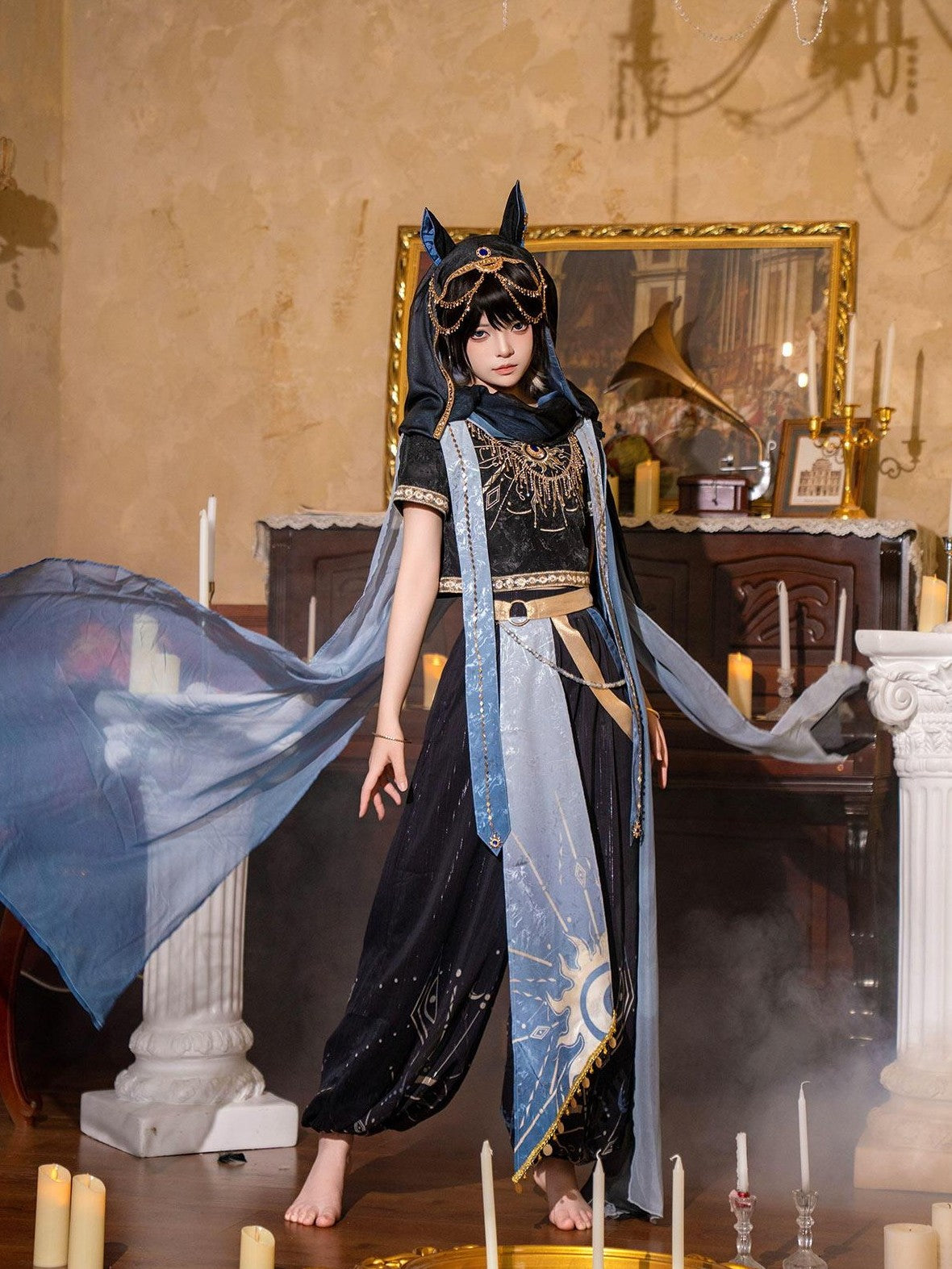 Jing Mu Dark Persian Embroidered Square Neck Women's Polyester Full Coordination Sets