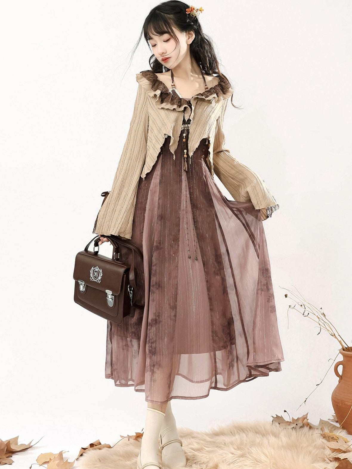 Jing Mu Desert Butterfly Floral Ethnic Bardot Asymmetric Women's Jsk / Jumper Skirts