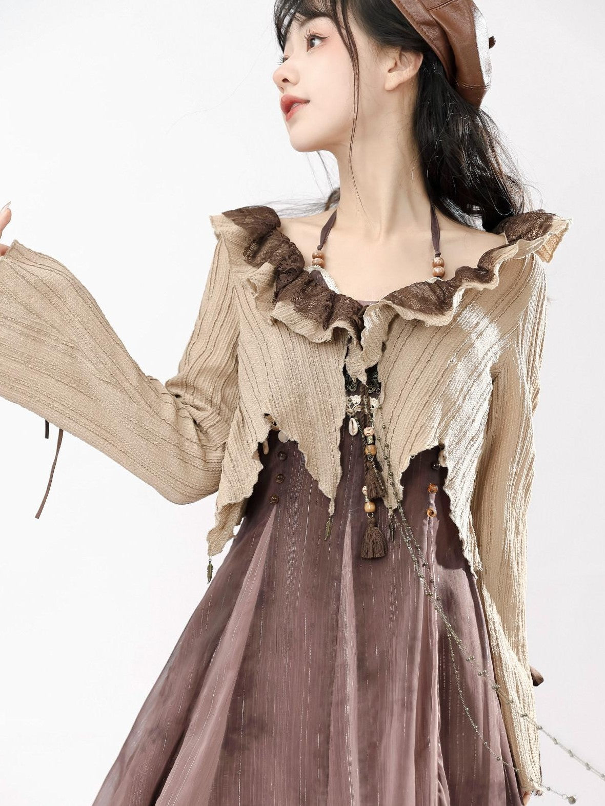 Jing Mu Desert Butterfly Floral Ethnic Bardot Asymmetric Women's Jsk / Jumper Skirts