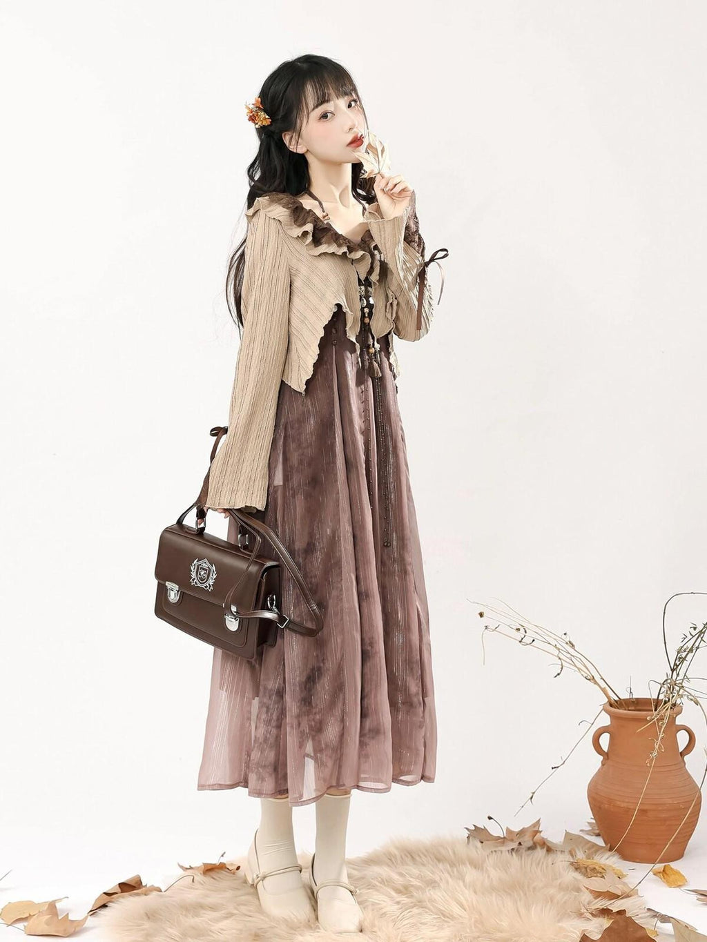 Jing Mu Desert Butterfly Floral Ethnic Bardot Asymmetric Women's Jsk / Jumper Skirts