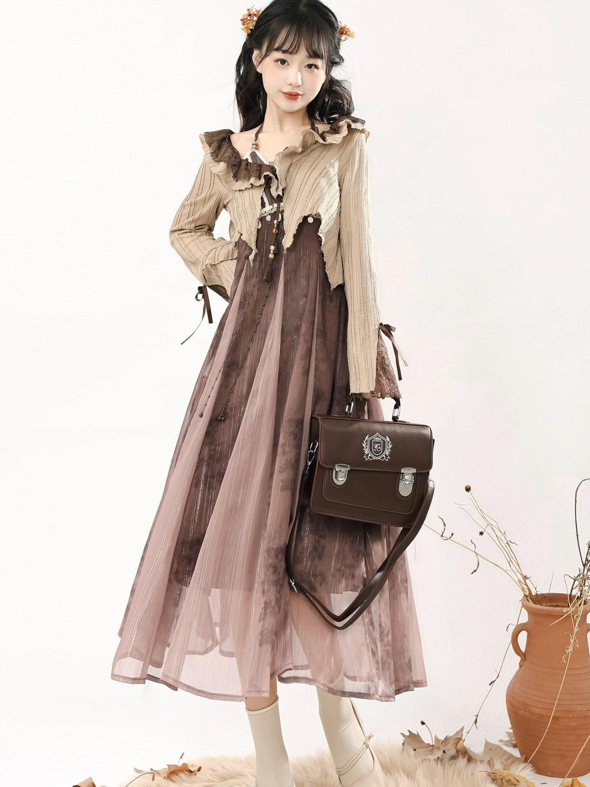 Jing Mu Desert Butterfly Floral Ethnic Bardot Asymmetric Women's Jsk / Jumper Skirts