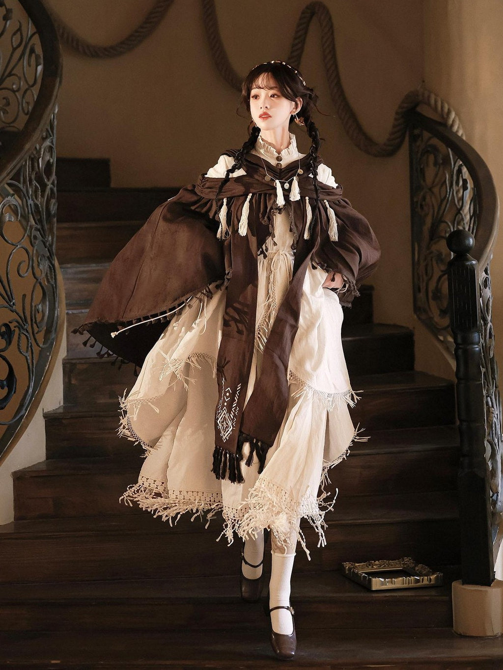 Jing Mu Desert Walker Vintage Wasteland Long Sleeve Cloak Women's Jsk Sets