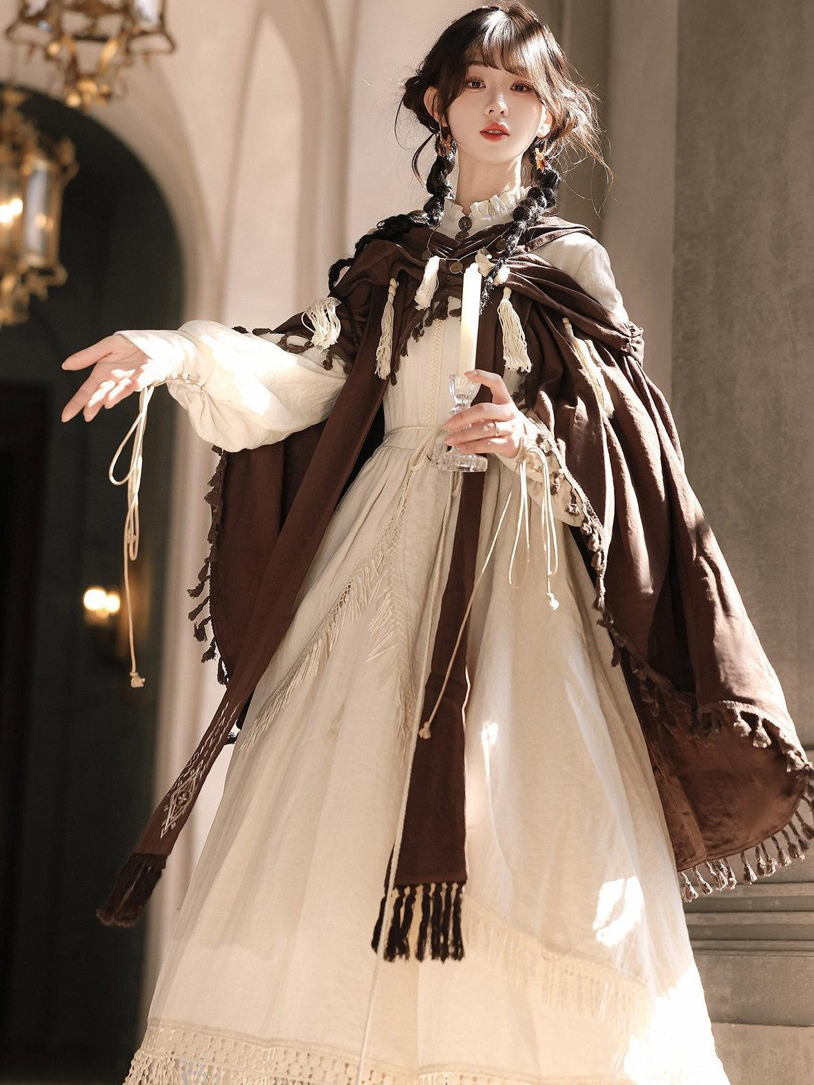 Jing Mu Desert Walker Vintage Wasteland Long Sleeve Cloak Women's Jsk Sets