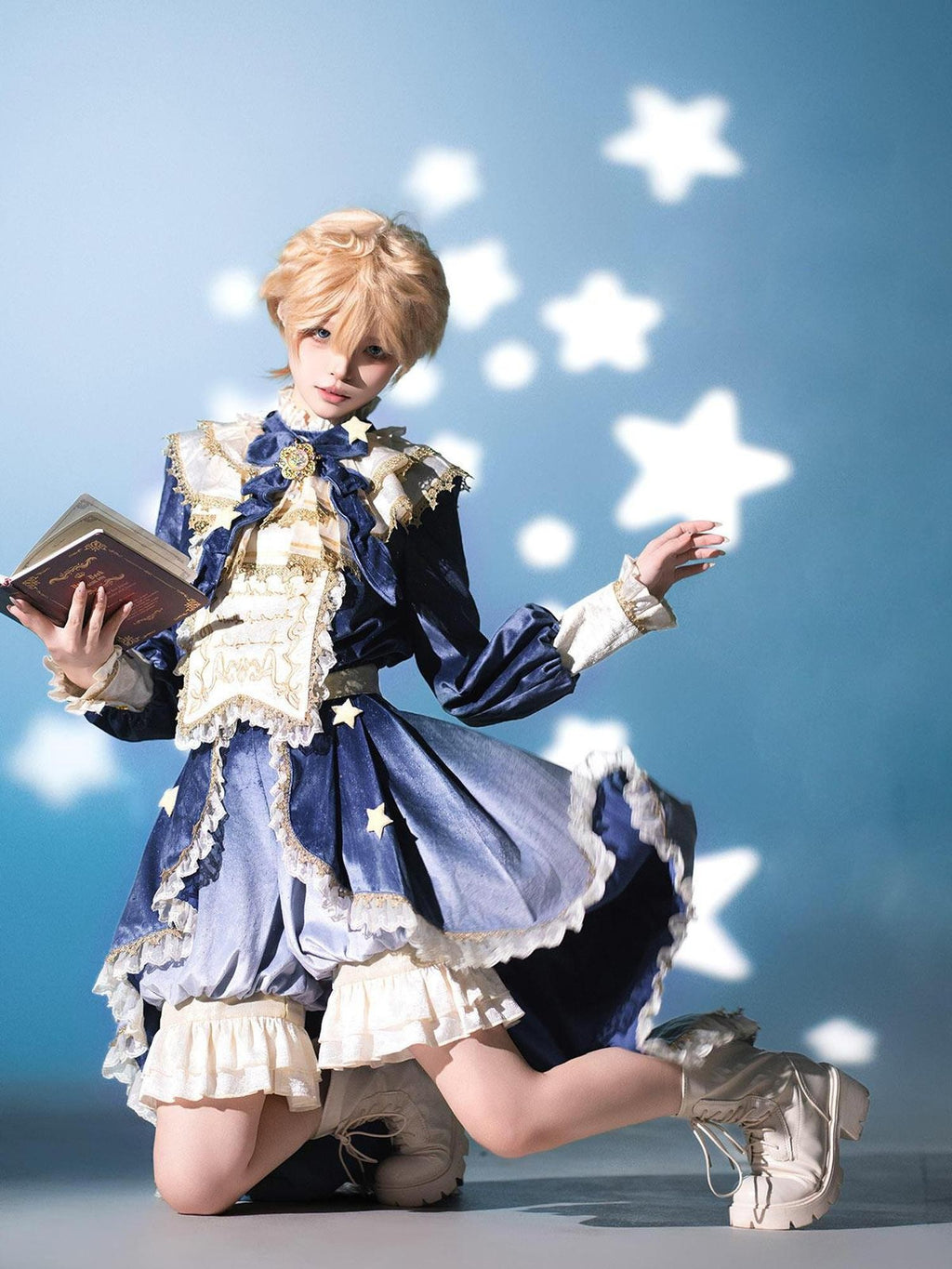 Jing Mu Dream Cloud Lolita Tailcoat Puff Skirt Stand Collar Prince Style Women's Op Sets