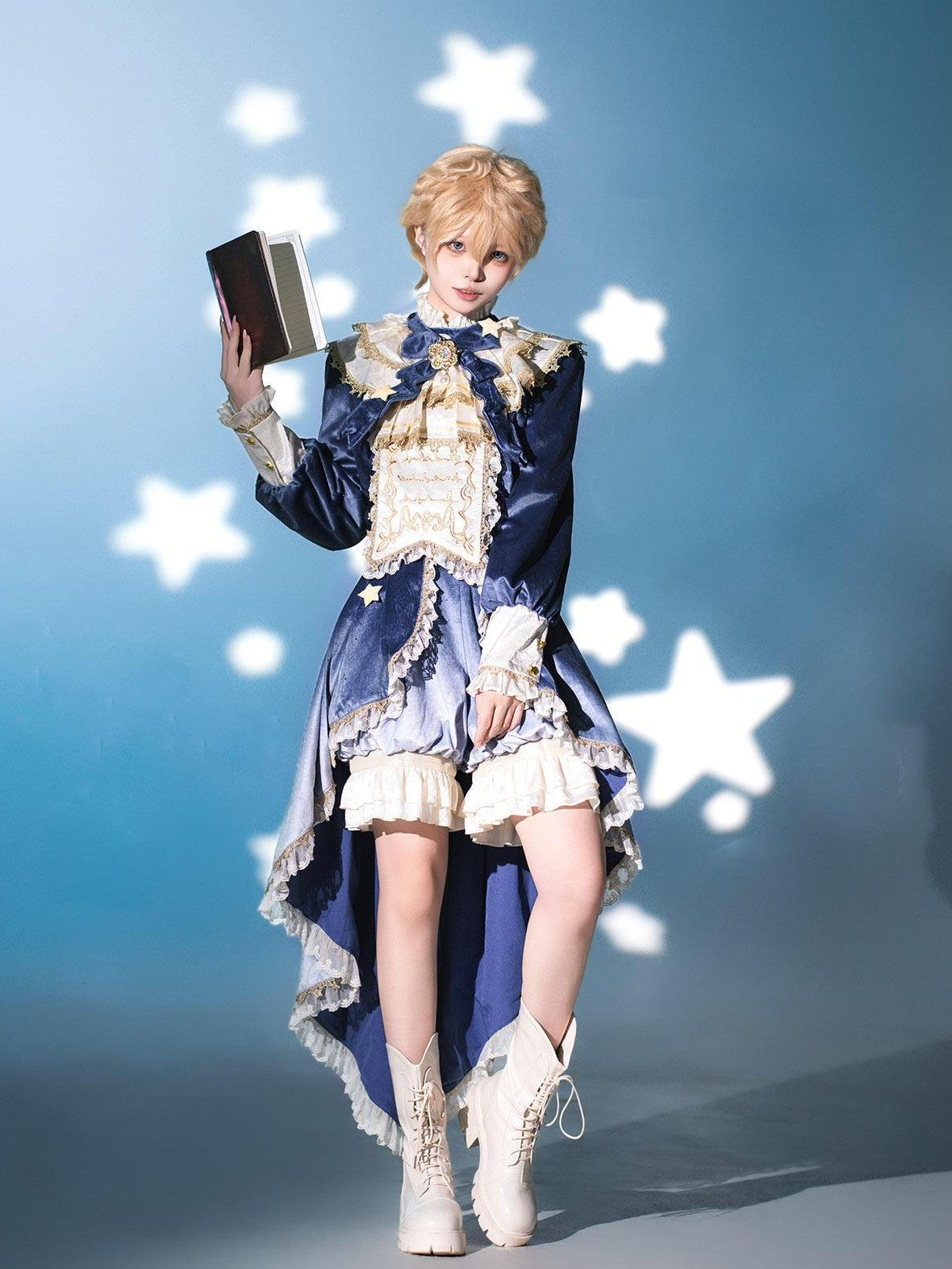 Jing Mu Dream Cloud Lolita Tailcoat Puff Skirt Stand Collar Prince Style Women's Op Sets
