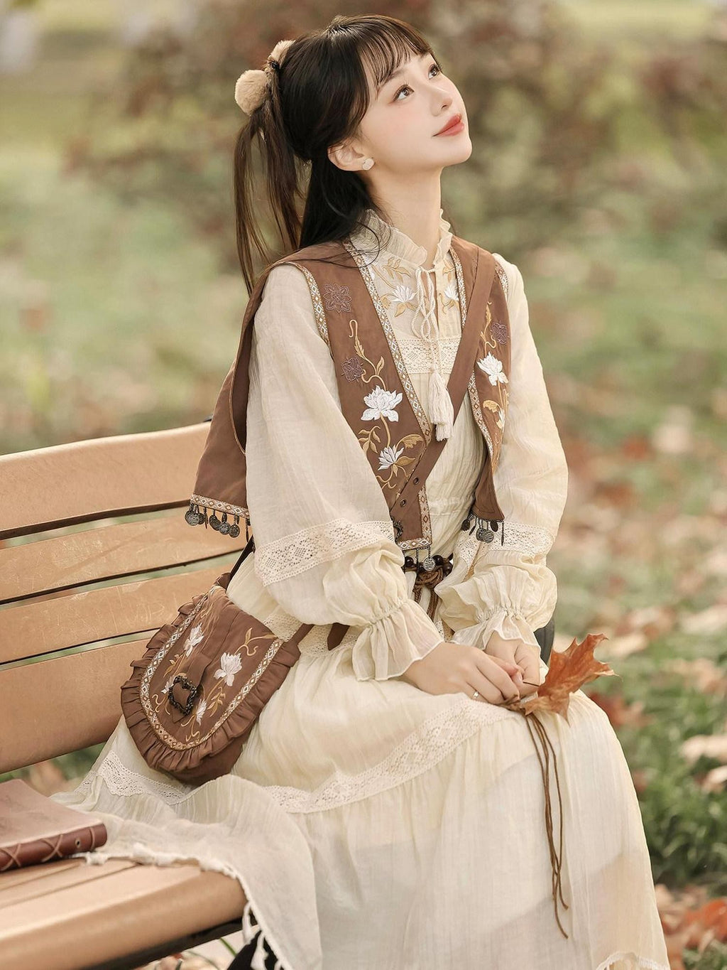 Jing Mu Fringe Patchwork Bohemian Ethnic Vest A Line Dress Women's Polyester Op Sets