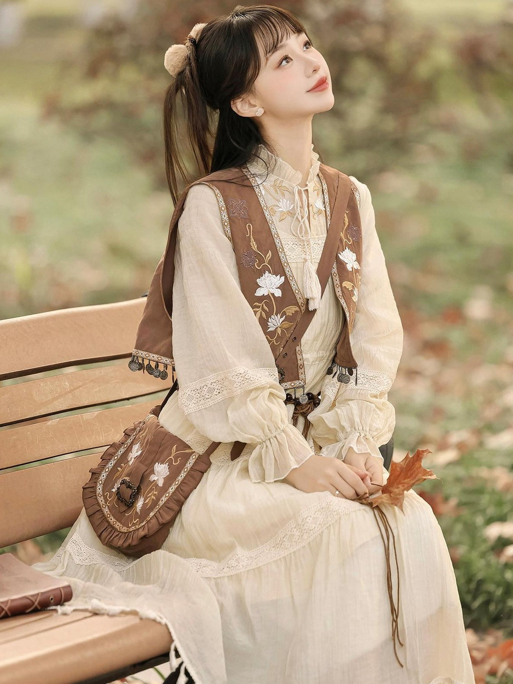 Jing Mu Fringe Patchwork Bohemian Ethnic Vest A Line Dress Women's Polyester Op Sets