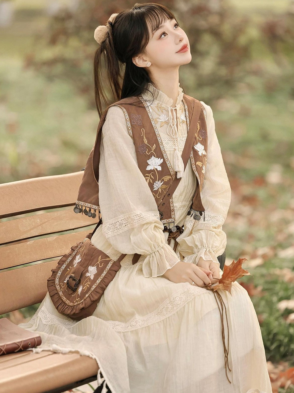 Jing Mu Fringe Patchwork Bohemian Ethnic Vest A Line Dress Women's Polyester Op Sets