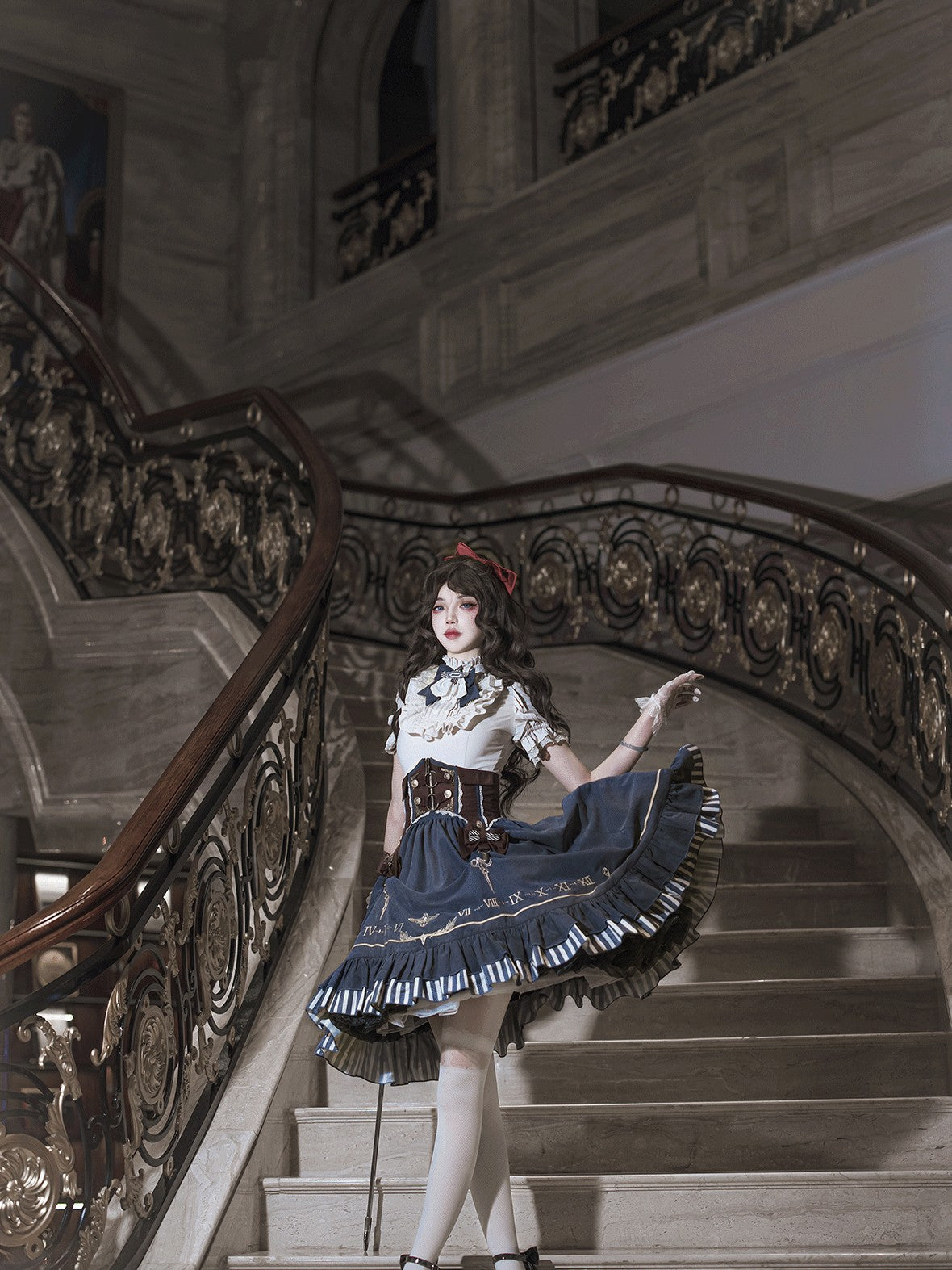 Jing Mu Gilded Clock Hand Steampunk Lolita Court Waist Cincher Women's Skirt Sets