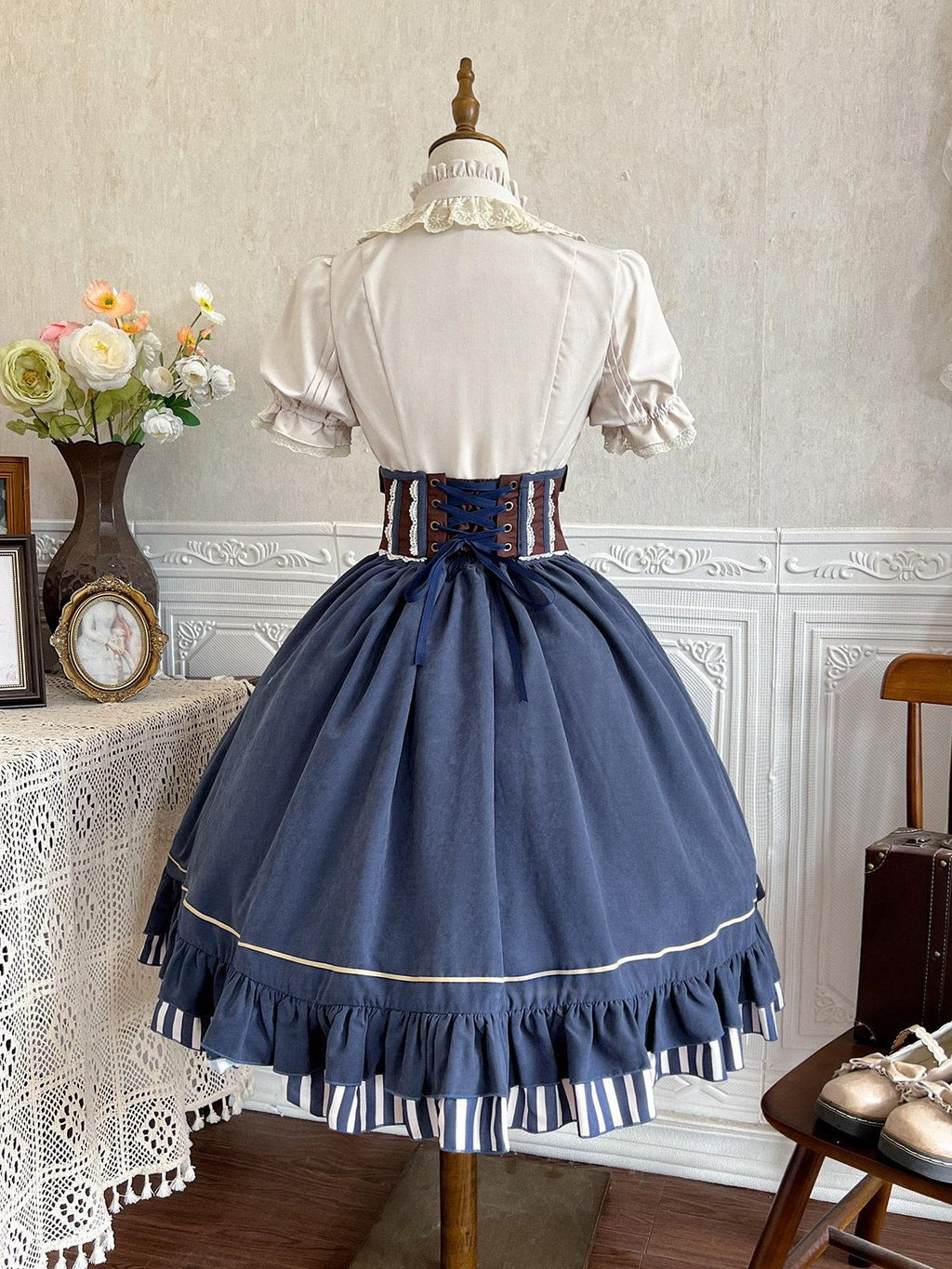 Jing Mu Gilded Clockhand Gothic Lolita Stand Collar Waist Cinch Women's Skirt Sets