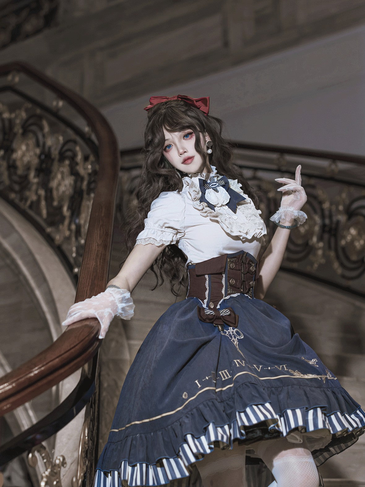 Jing Mu Gilded Clockhand Gothic Lolita Stand Collar Waist Cinch Women's Skirt Sets