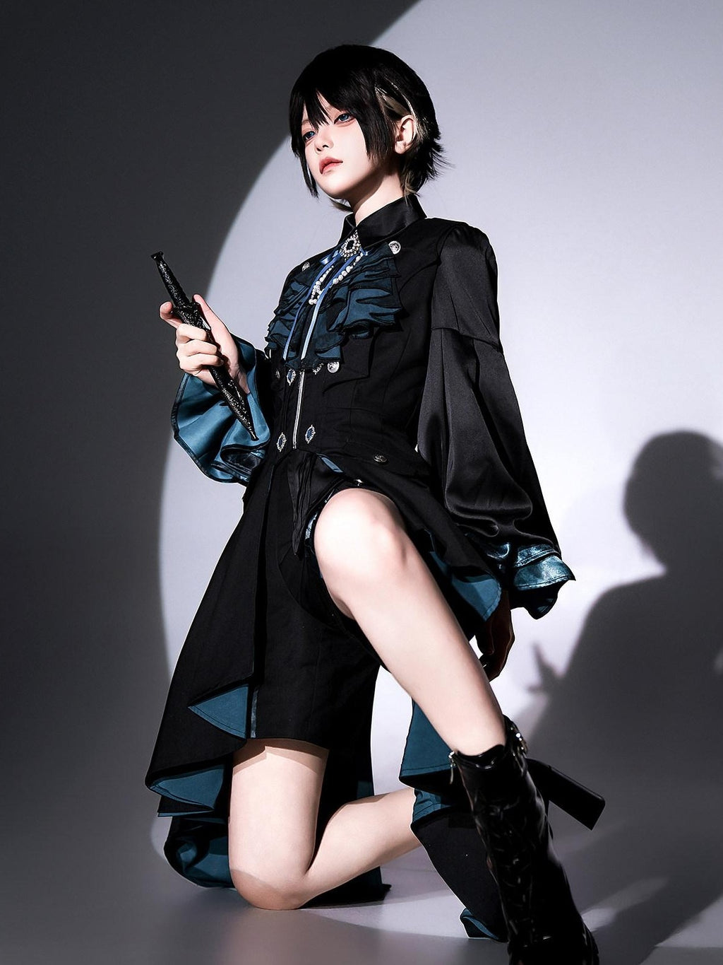 Jing Mu Gothic Lolita Prince Tailcoat Vest Shirt Shorts Women's Full Coordination Sets