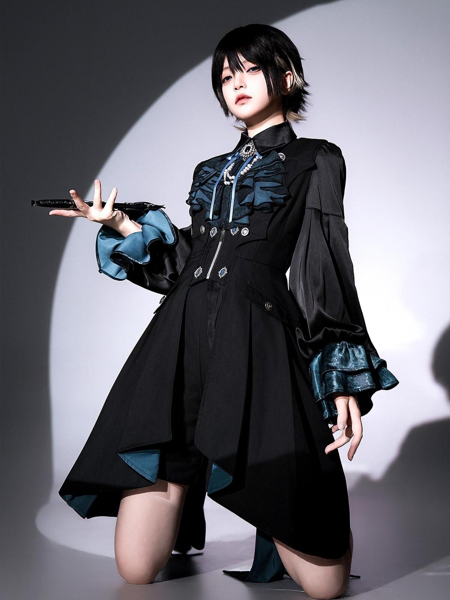 Jing Mu Gothic Lolita Prince Tailcoat Vest Shirt Shorts Women's Full Coordination Sets