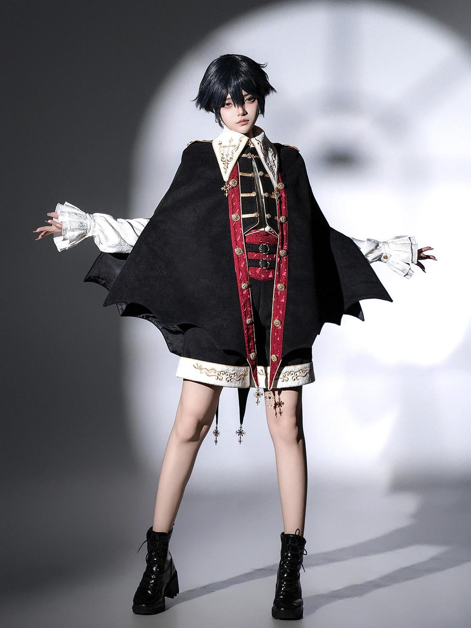 Jing Mu Gothic Lolita Vampire Prince Cape Shirt Shorts Women's Full Coordination Sets