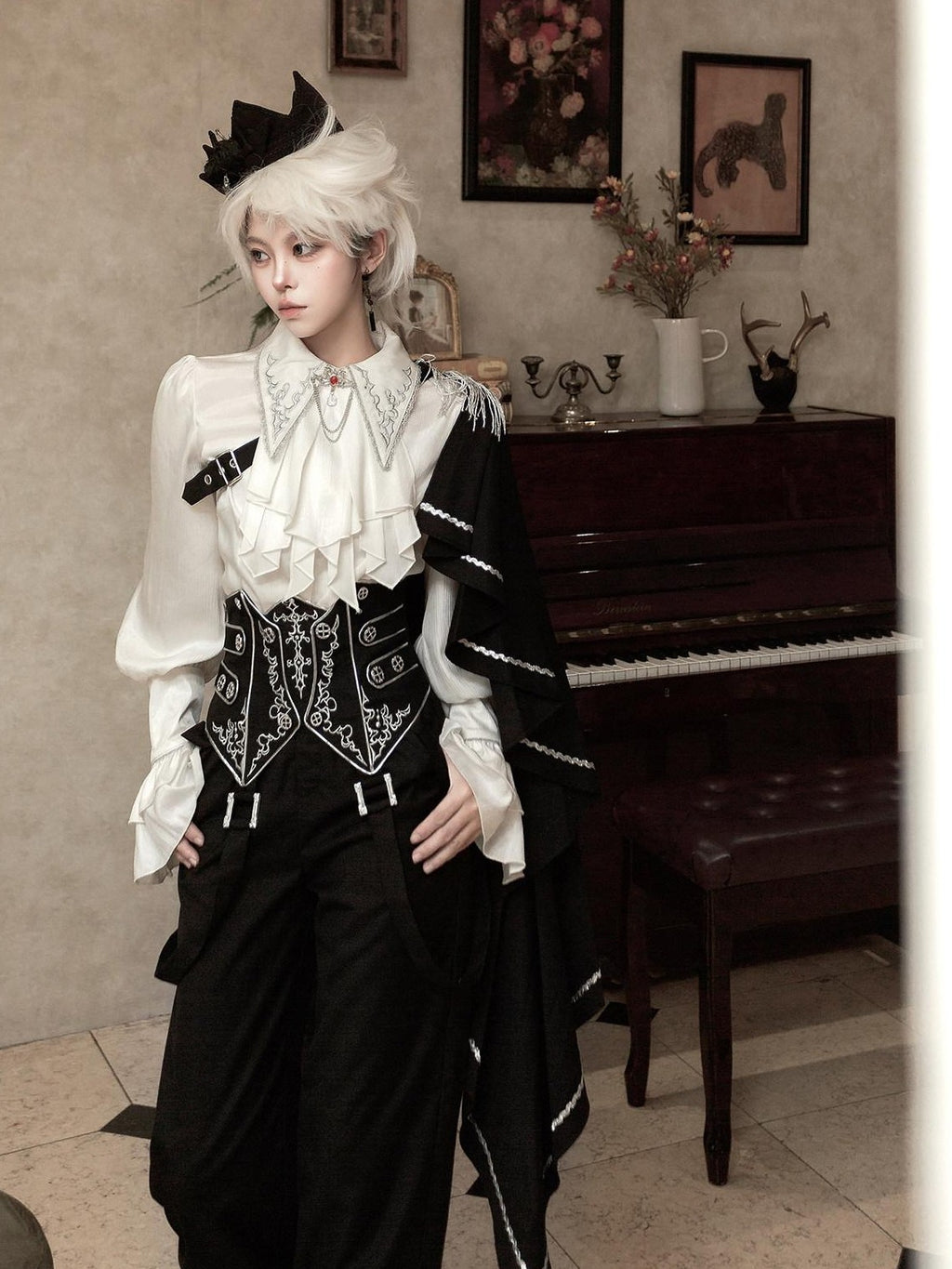 Jing Mu Gothic Prince Lolita Slim High Collar Epaulet Women's Full Coordination Sets