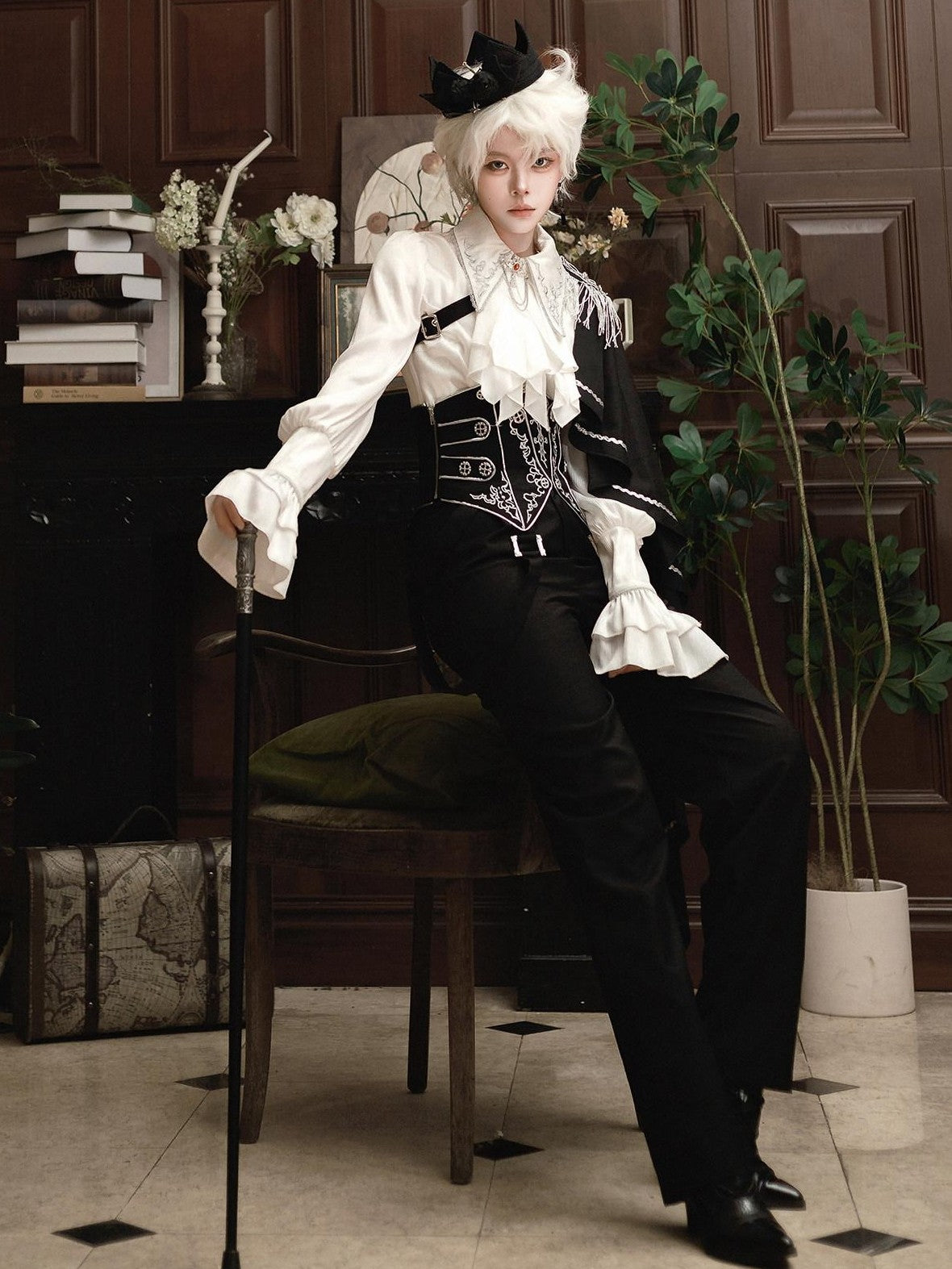 Jing Mu Gothic Prince Lolita Slim High Collar Epaulet Women's Full Coordination Sets