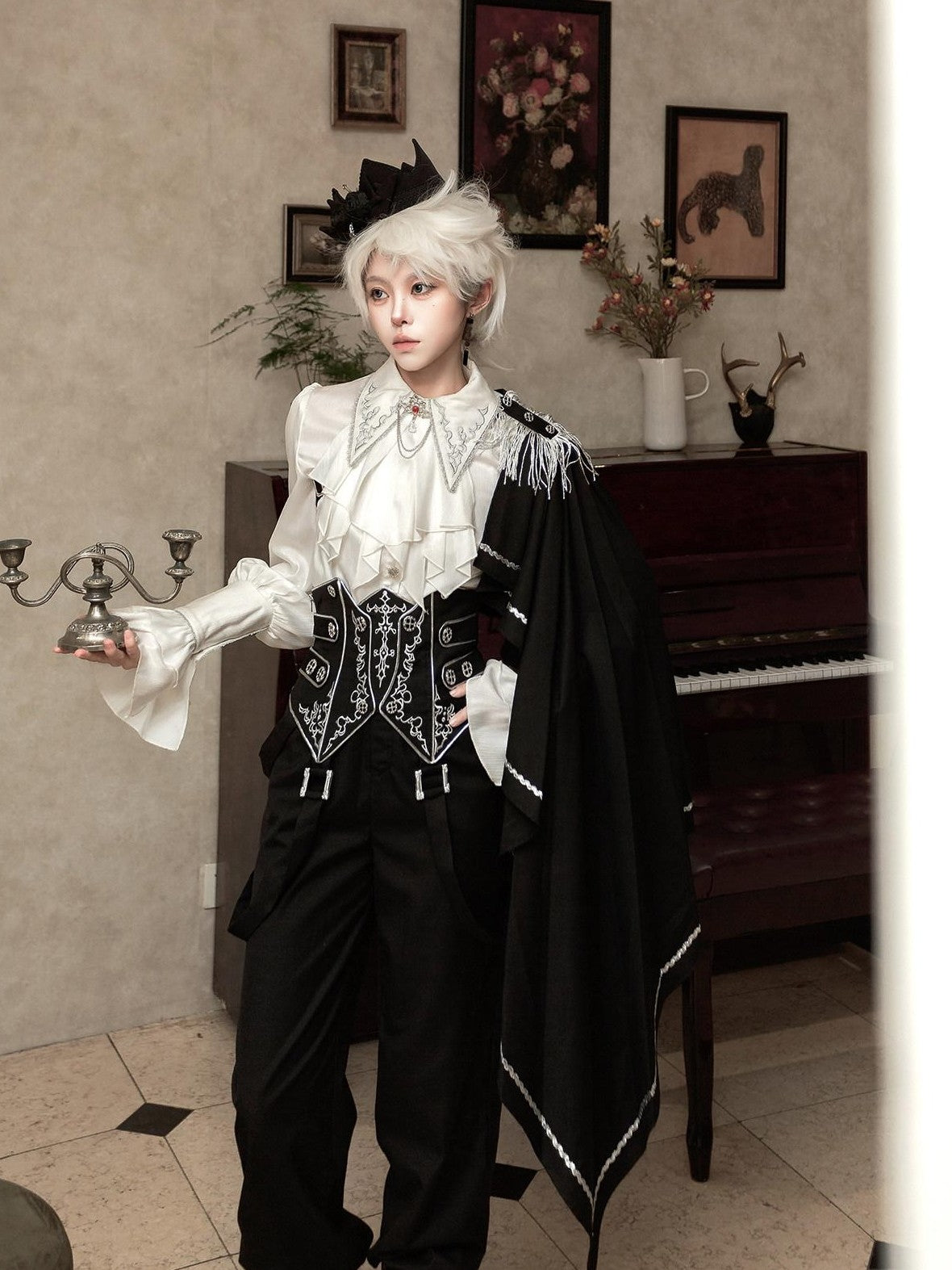 Jing Mu Gothic Prince Lolita Slim High Collar Epaulet Women's Full Coordination Sets