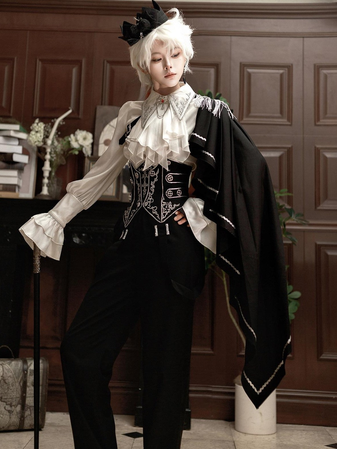Jing Mu Gothic Prince Lolita Slim High Collar Epaulet Women's Full Coordination Sets