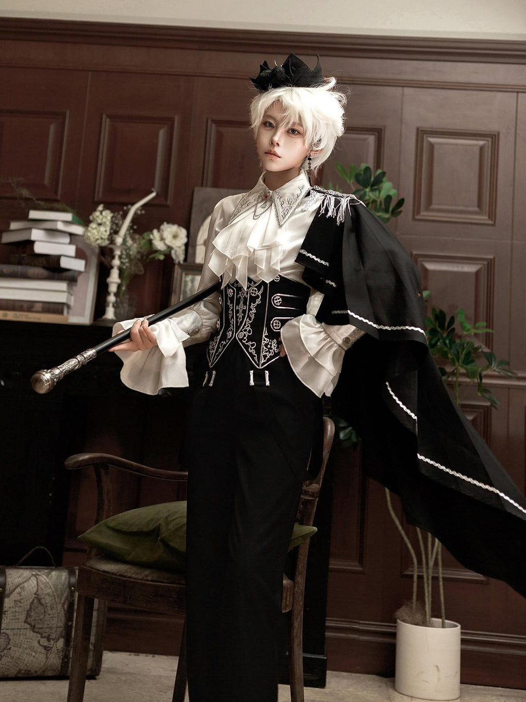 Jing Mu Gothic Prince Lolita Slim High Collar Epaulet Women's Full Coordination Sets