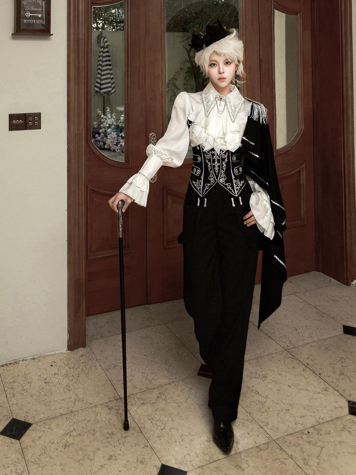 Jing Mu Gothic Prince Lolita Slim High Collar Epaulet Women's Full Coordination Sets