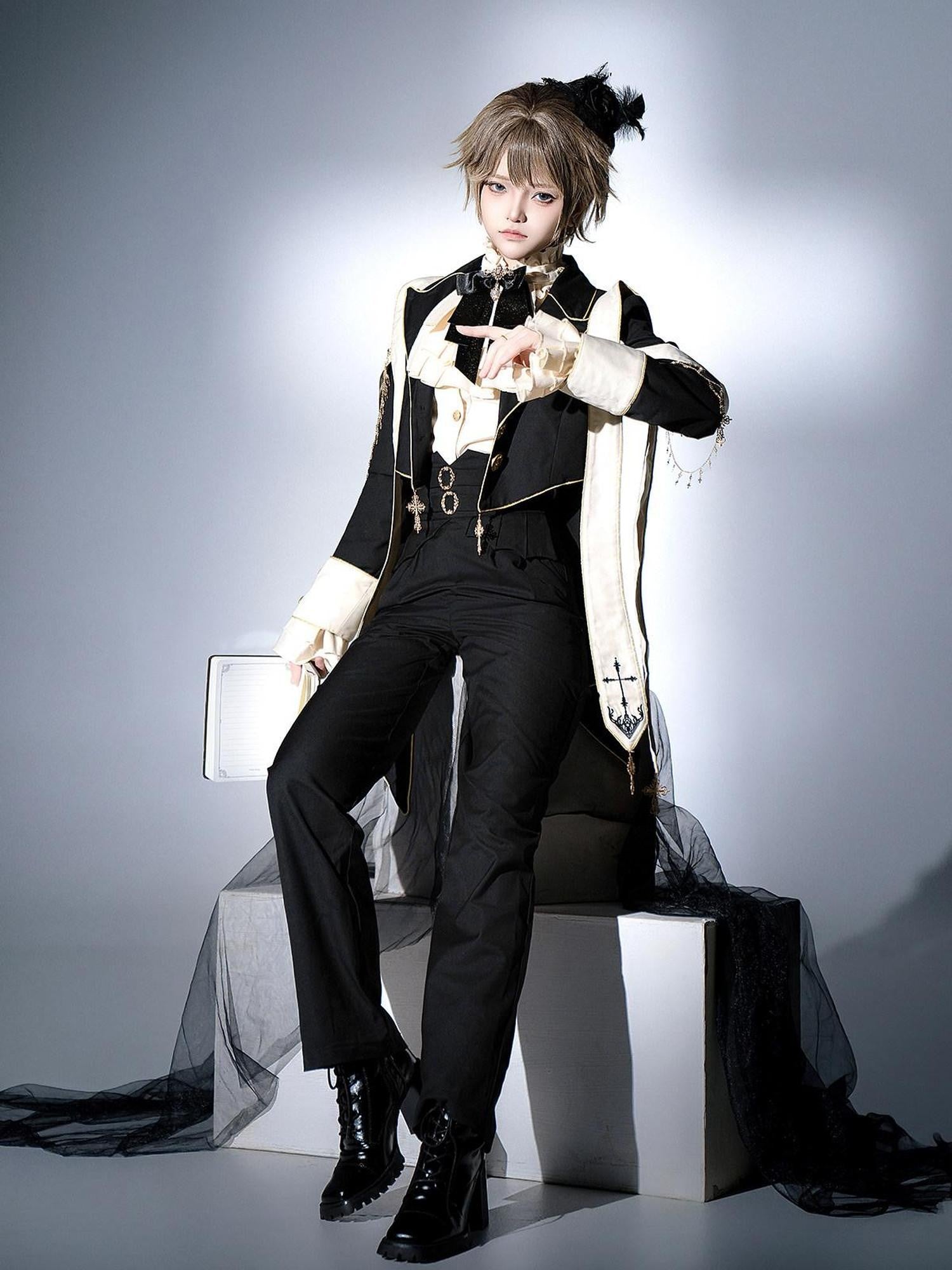 Jing Mu Gothic Prince Lolita Tailcoat Stand Collar Slim Women's Full Coordination Sets