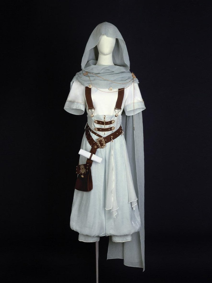 Jing Mu Greek Lolita Prince Shirt Lantern Overalls Cape Women's Full Coordination Sets