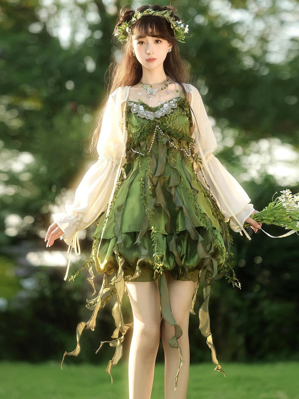 Jing Mu Green Forest Chinese Lolita Square Neck Puff Skirt Slim Women's Jsk Sets