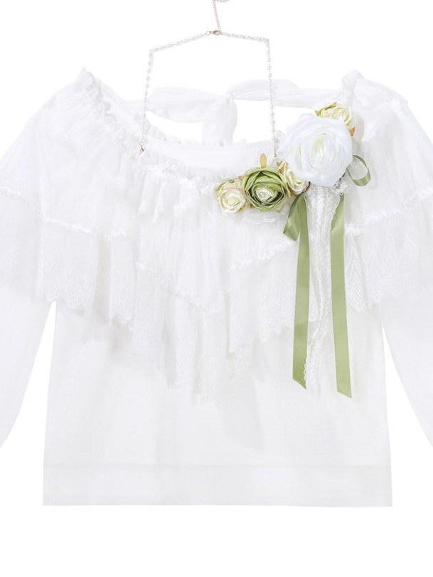 Jing Mu Green Vine Print Lolita Stand Collar Women's Shirt And Skirt Two Piece Skirt Sets