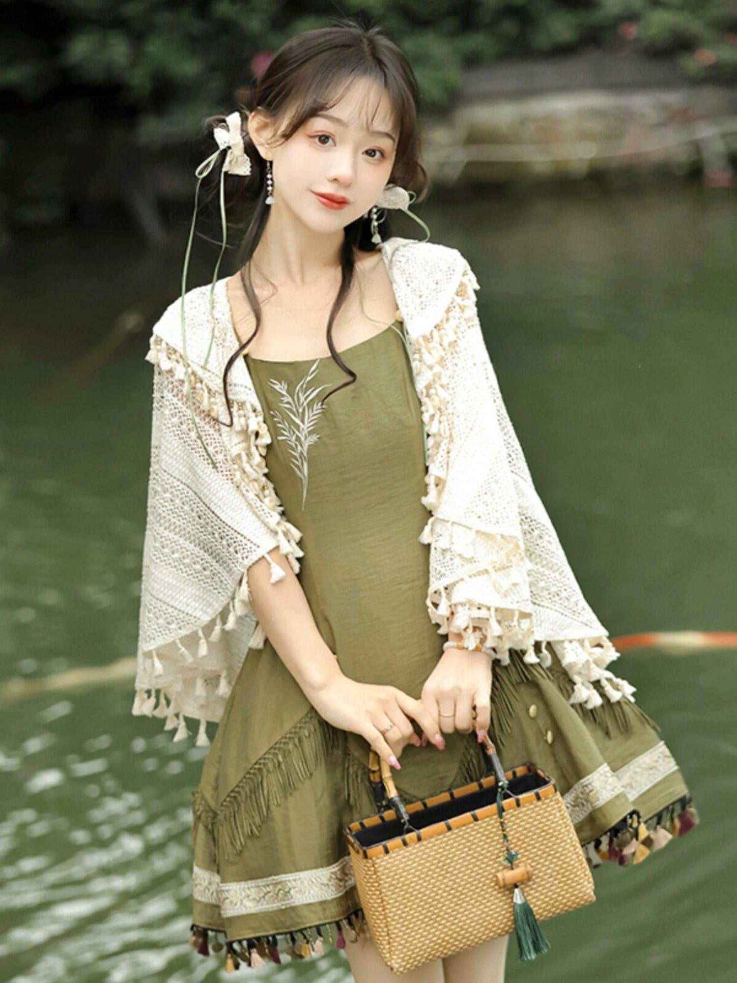 Jing Mu Han Motif Ethnic Shawl Cardigan Lolita Two Piece Women's Jsk / Jumper Skirts