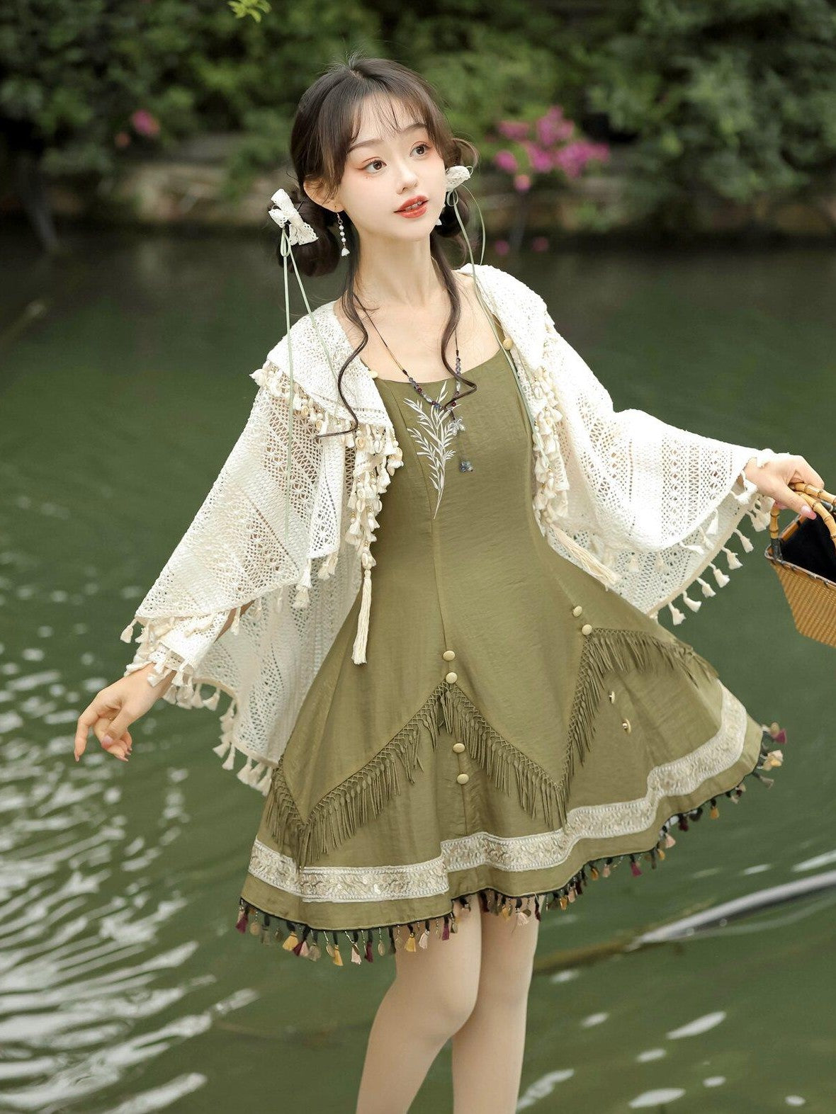 Jing Mu Han Motif Ethnic Shawl Cardigan Lolita Two Piece Women's Jsk / Jumper Skirts