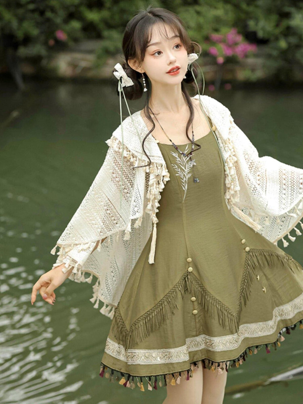 Jing Mu Han Motif Ethnic Shawl Cardigan Lolita Two Piece Women's Jsk / Jumper Skirts