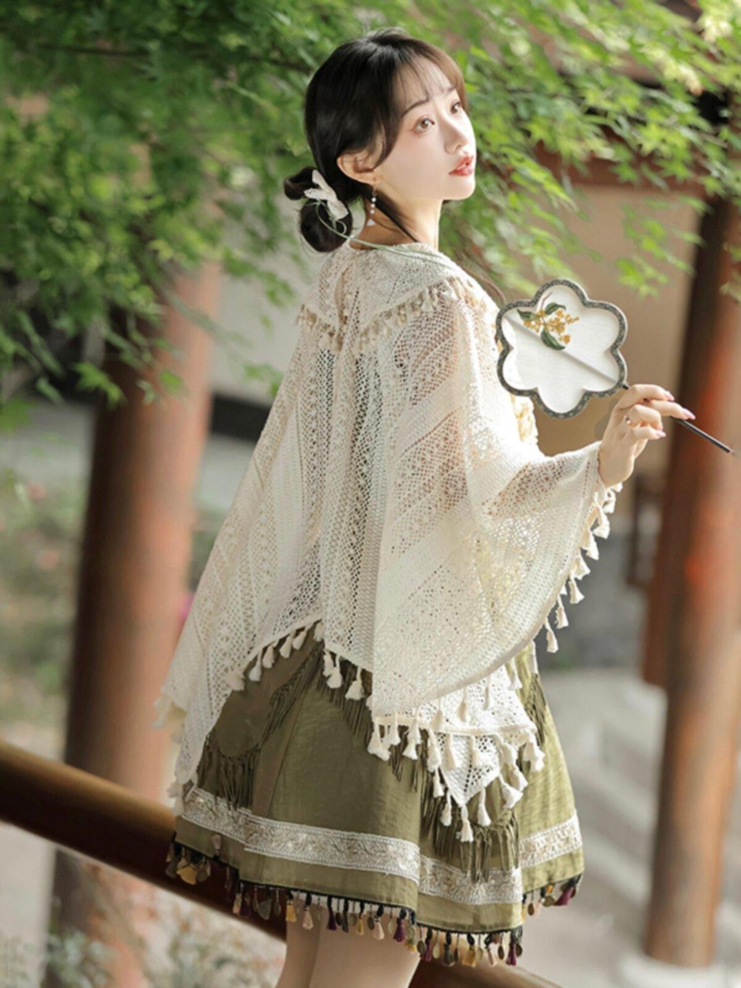 Jing Mu Han Motif Ethnic Shawl Cardigan Lolita Two Piece Women's Jsk / Jumper Skirts