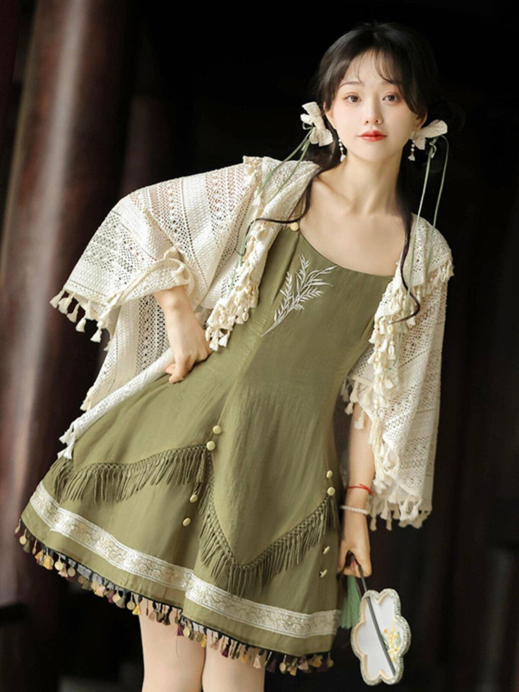 Jing Mu Han Motif Ethnic Shawl Cardigan Lolita Two Piece Women's Jsk / Jumper Skirts