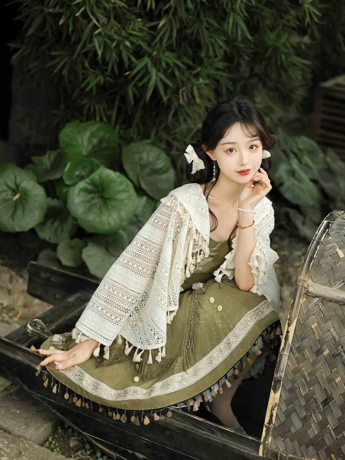 Jing Mu Han Motif Ethnic Shawl Cardigan Lolita Two Piece Women's Jsk / Jumper Skirts