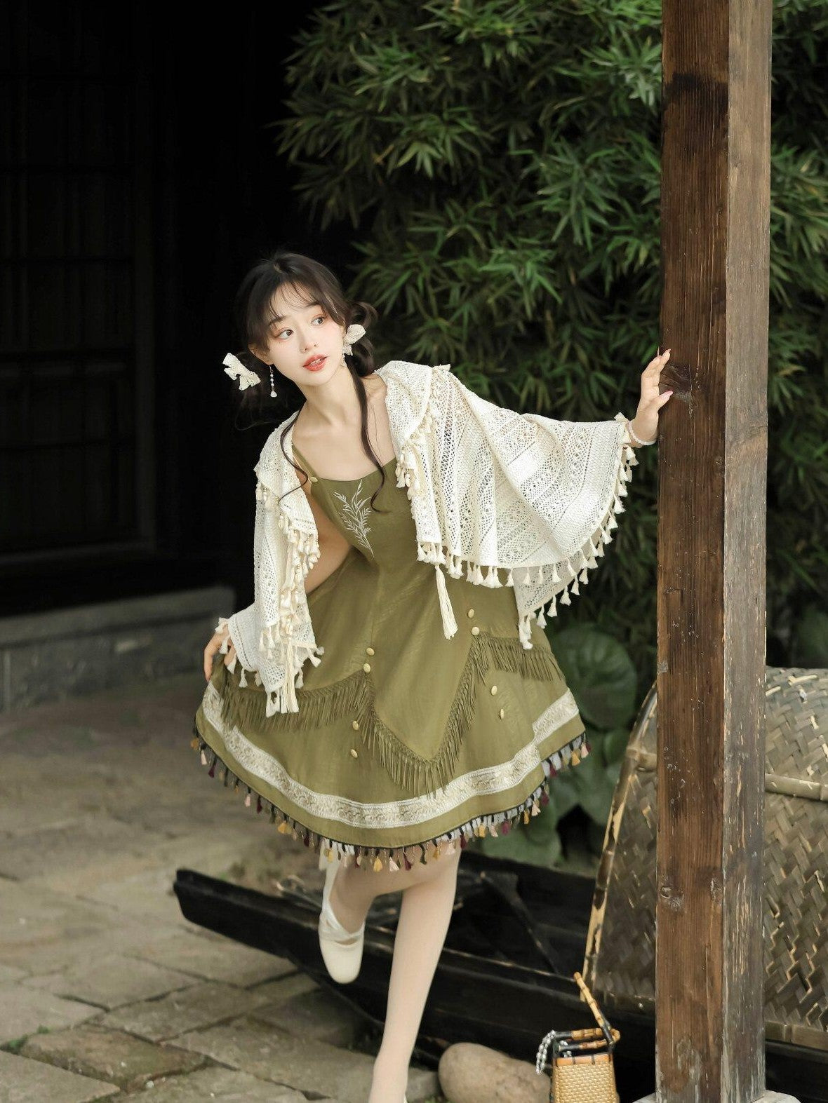 Jing Mu Han Motif Ethnic Shawl Cardigan Lolita Two Piece Women's Jsk / Jumper Skirts