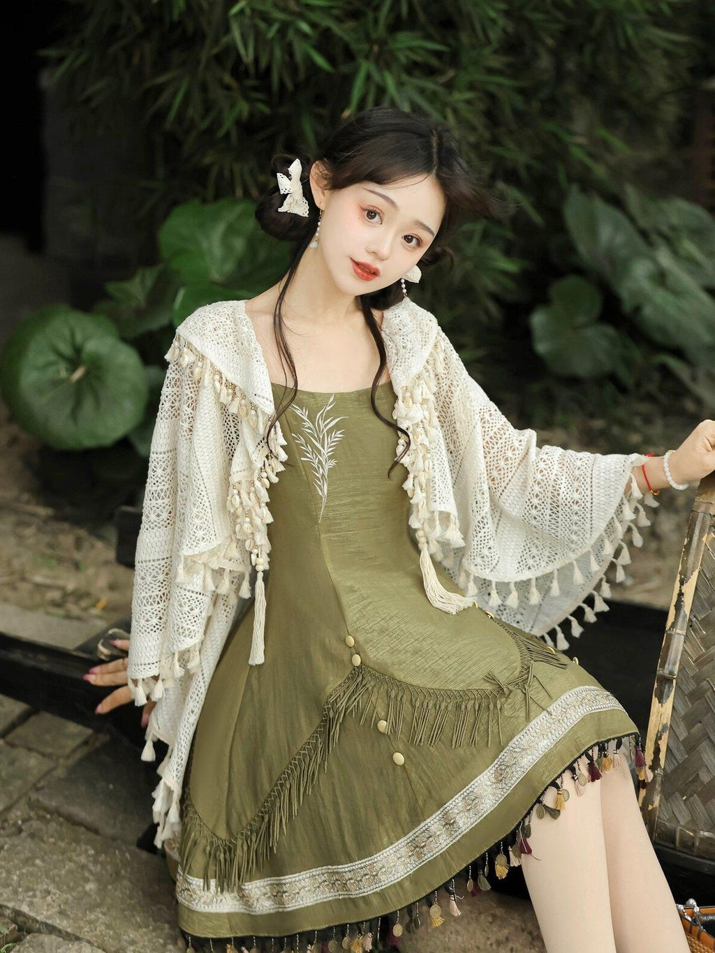Jing Mu Han Motif Ethnic Shawl Cardigan Lolita Two Piece Women's Jsk / Jumper Skirts