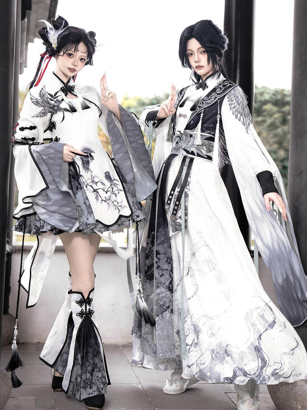 Jing Mu Hanfu Lolita Stand Collar Youth Slim Fit Women's Umbrella Skirt Sets
