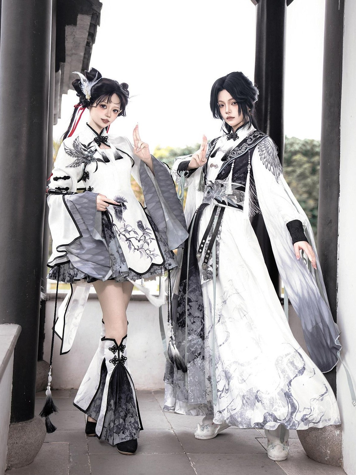 Jing Mu Hanfu Lolita Stand Collar Youth Slim Fit Women's Umbrella Skirt Sets
