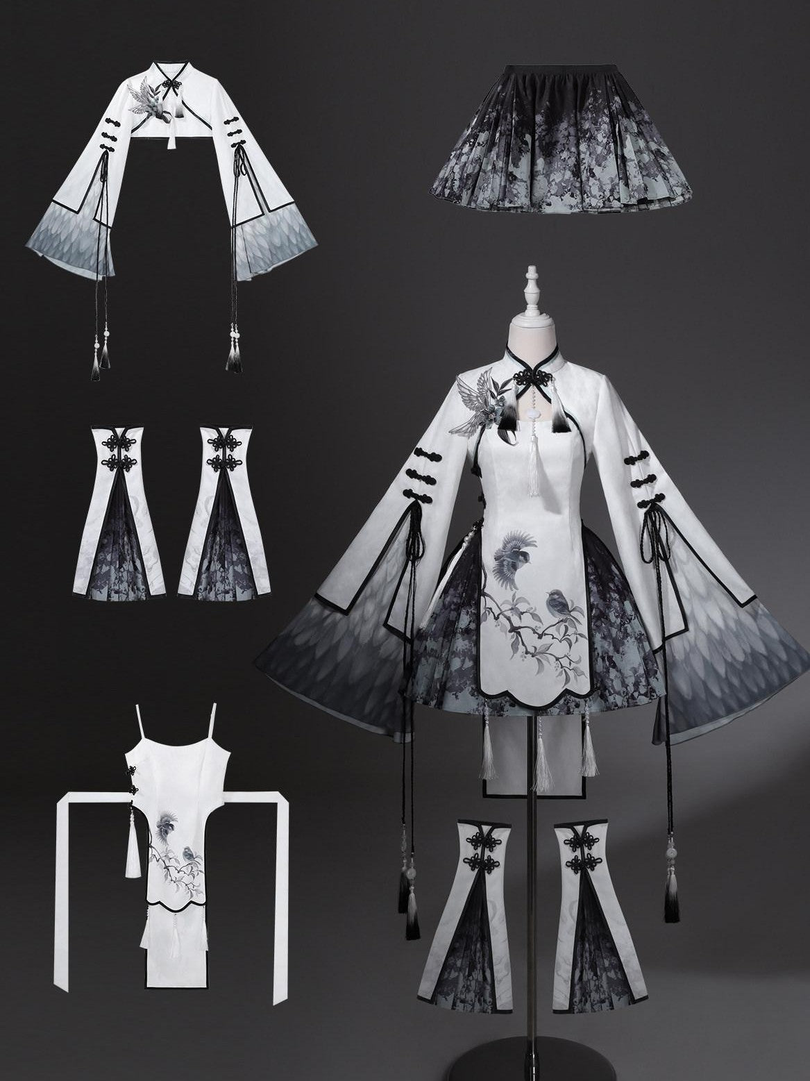 Jing Mu Hanfu Lolita Stand Collar Youth Slim Fit Women's Umbrella Skirt Sets