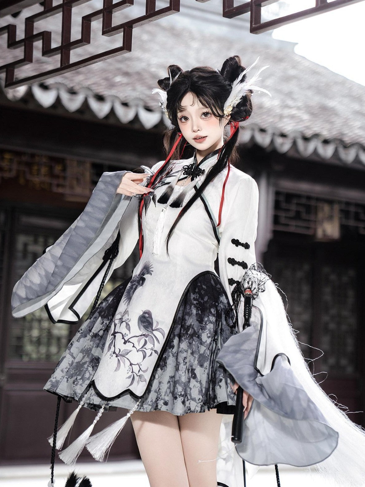 Jing Mu Hanfu Lolita Stand Collar Youth Slim Fit Women's Umbrella Skirt Sets