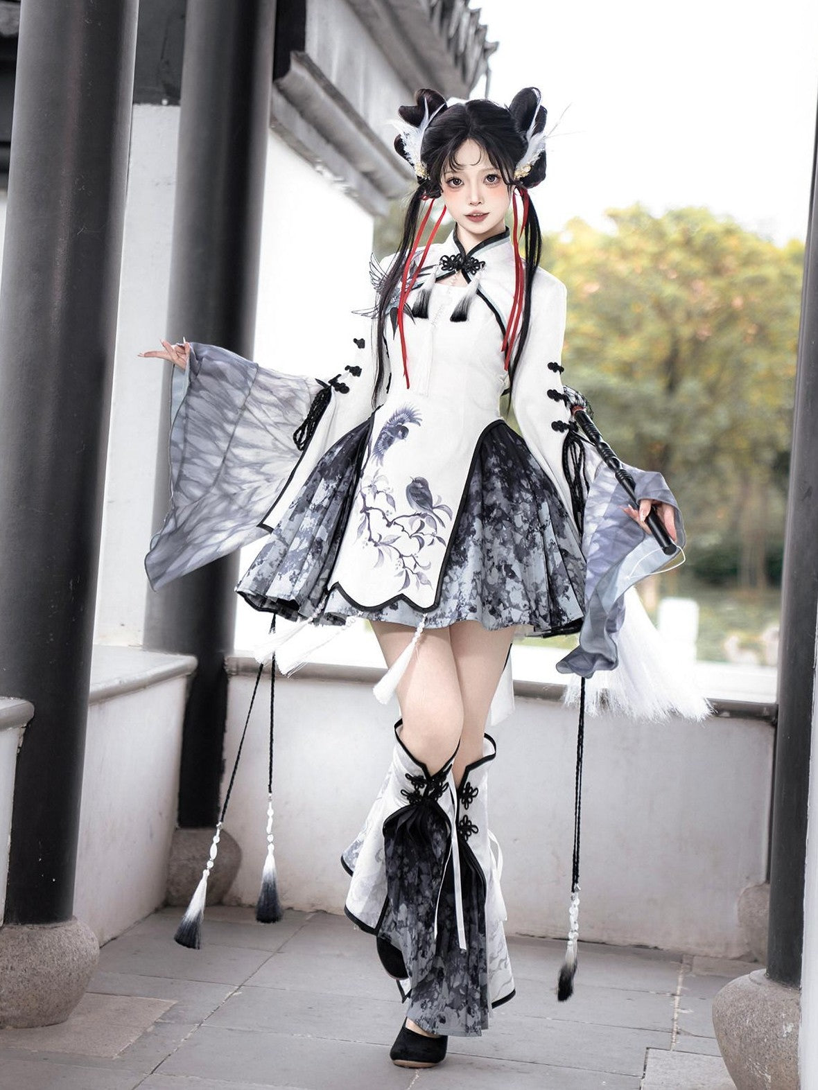 Jing Mu Hanfu Lolita Stand Collar Youth Slim Fit Women's Umbrella Skirt Sets